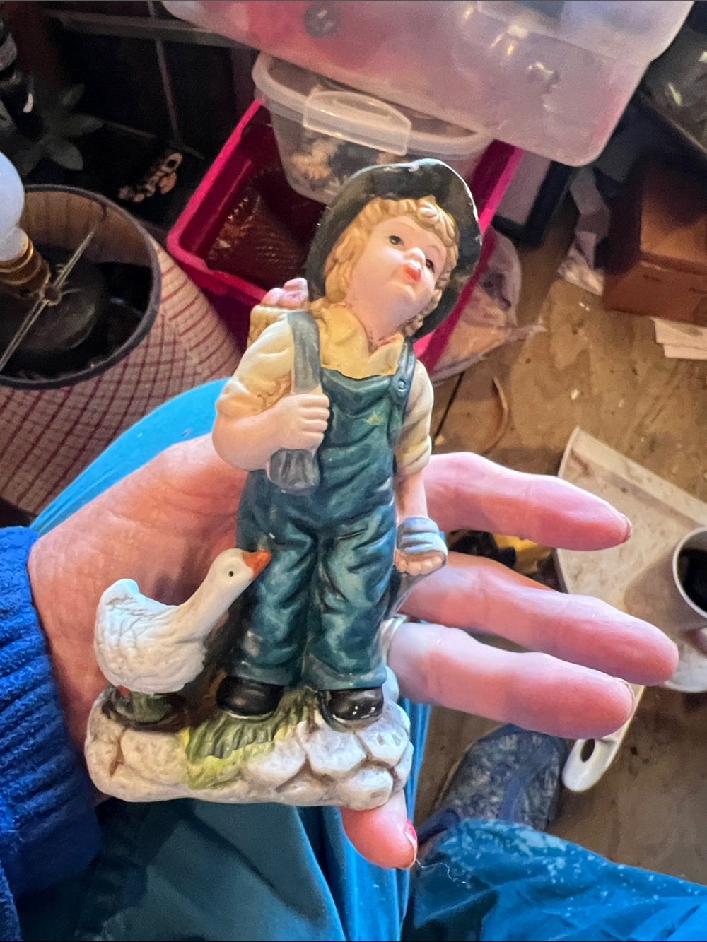 Source Unknown Blue and Green Boy with Duck Figurine